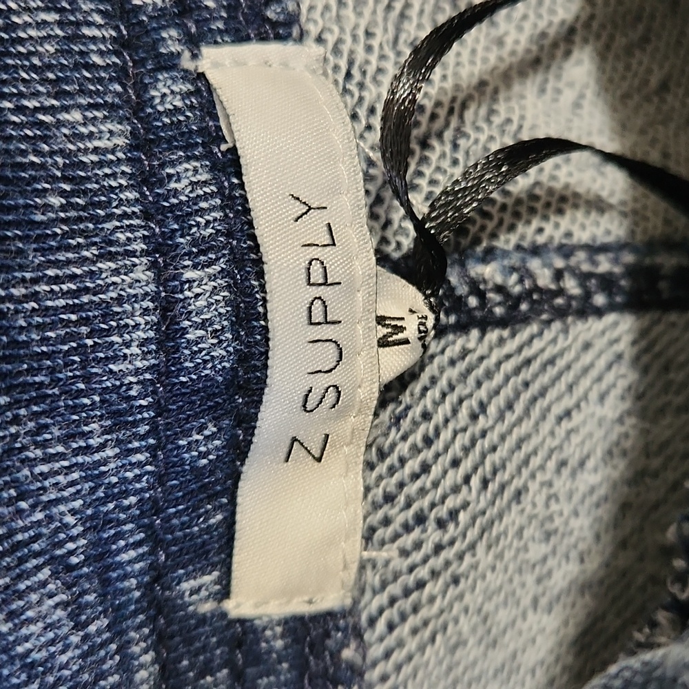 Z Supply Terry Knit Denim Criss Cross Overall Blue Wash Size Medium - Picture 9 of 13
